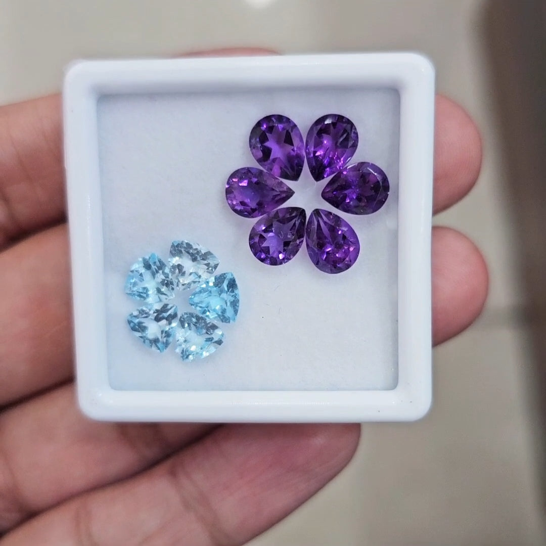 10Pcs Of Natural Amethyst & Blue Topaz Faceted | Shape: Mix | Size: 6-8mm