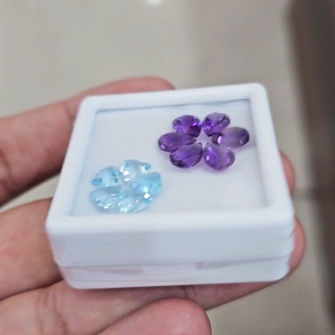 10Pcs Of Natural Amethyst & Blue Topaz Faceted | Shape: Mix | Size: 6-8mm
