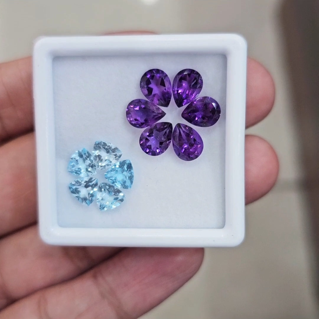 10Pcs Of Natural Amethyst & Blue Topaz Faceted | Shape: Mix | Size: 6-8mm