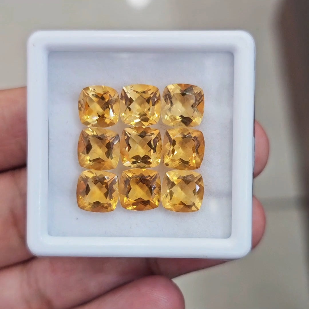 9Pcs Of Natural Citrine Faceted | Square | Size: 8mm