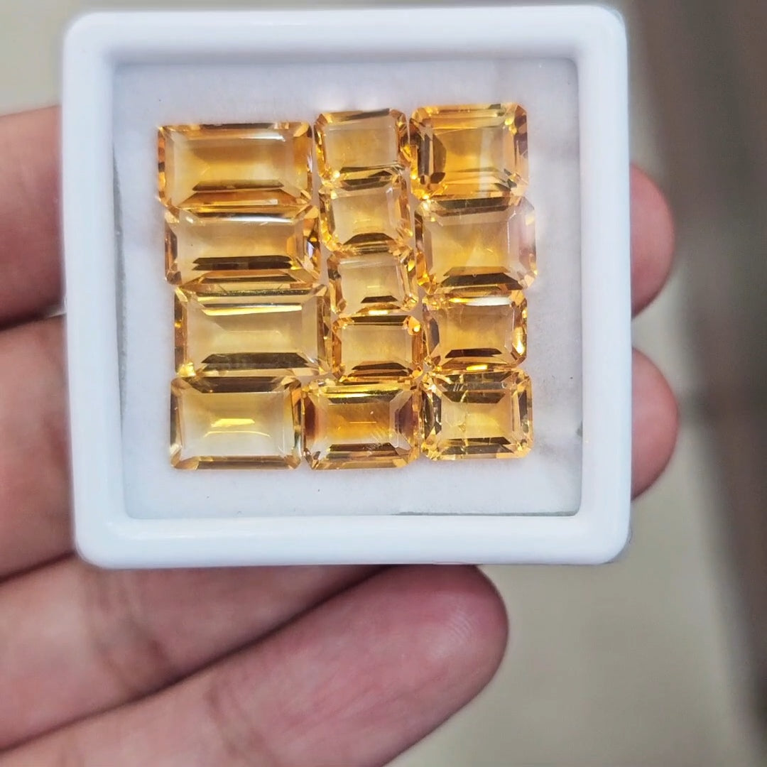 13Pcs Of Natural Citrine Faceted | Rectangle | Size: 7-12mm