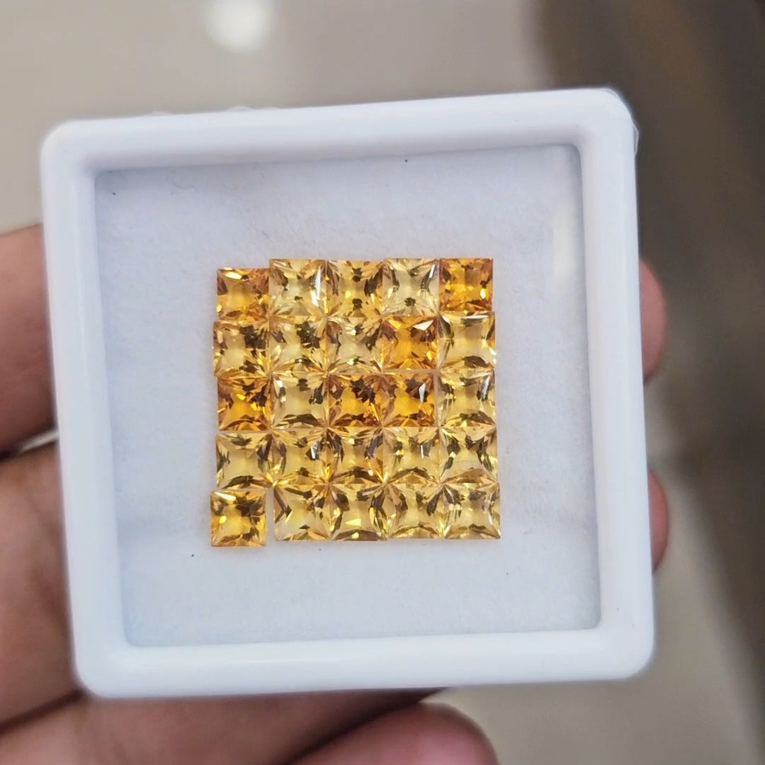 25Pcs Of Natural Citrine Faceted | Square | Size: 4mm
