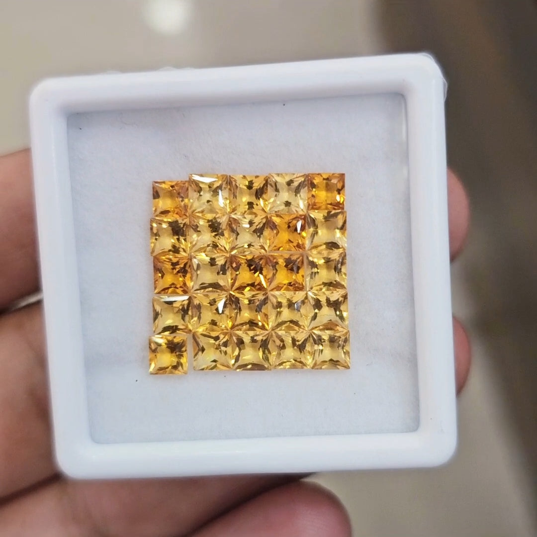 25Pcs Of Natural Citrine Faceted | Square | Size: 4mm