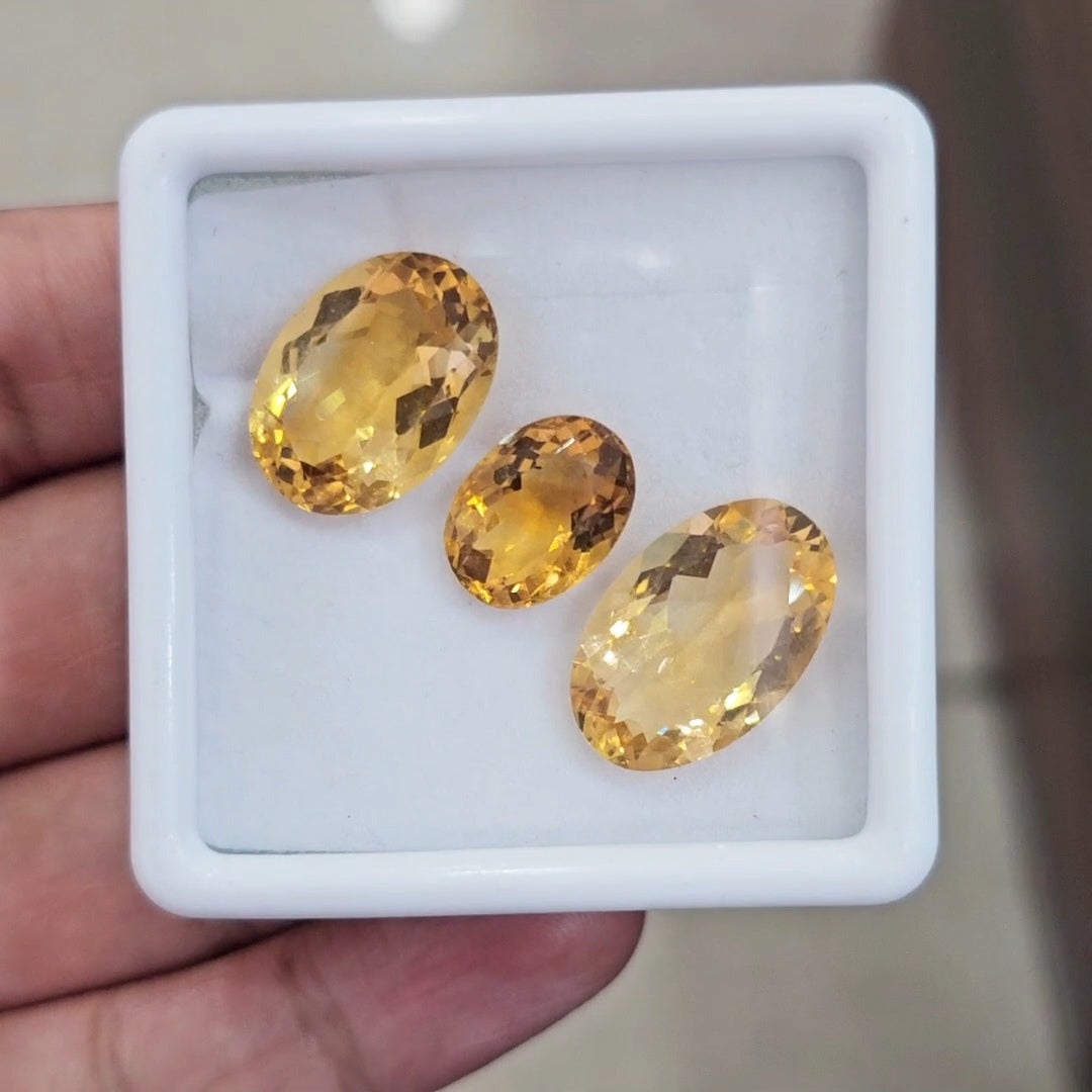 3Pcs Of Natural Citrine Faceted | Oval | Size: 13-19mm