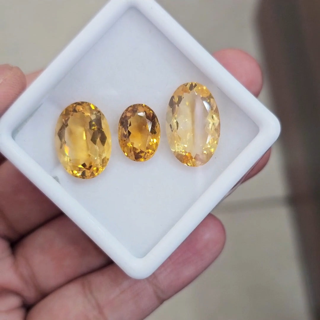 3Pcs Of Natural Citrine Faceted | Oval | Size: 13-19mm