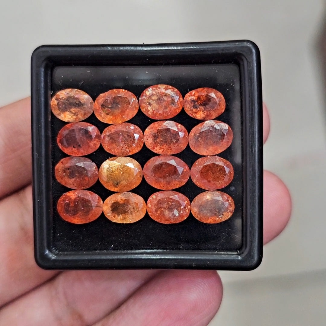 16Pcs Natural Sunstone Faceted | Oval | Size: 8x6mm