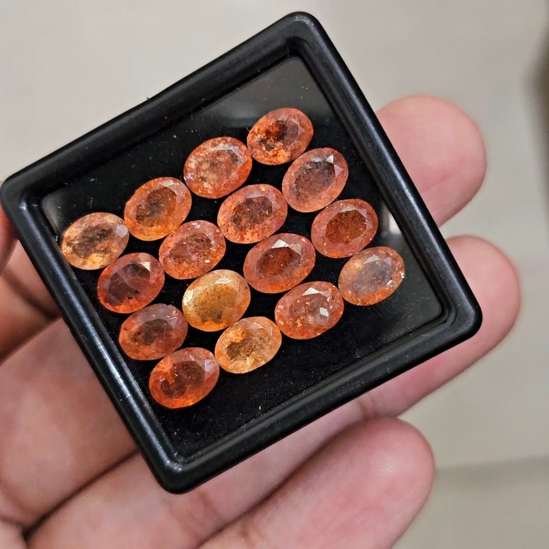 16Pcs Natural Sunstone Faceted | Oval | Size: 8x6mm