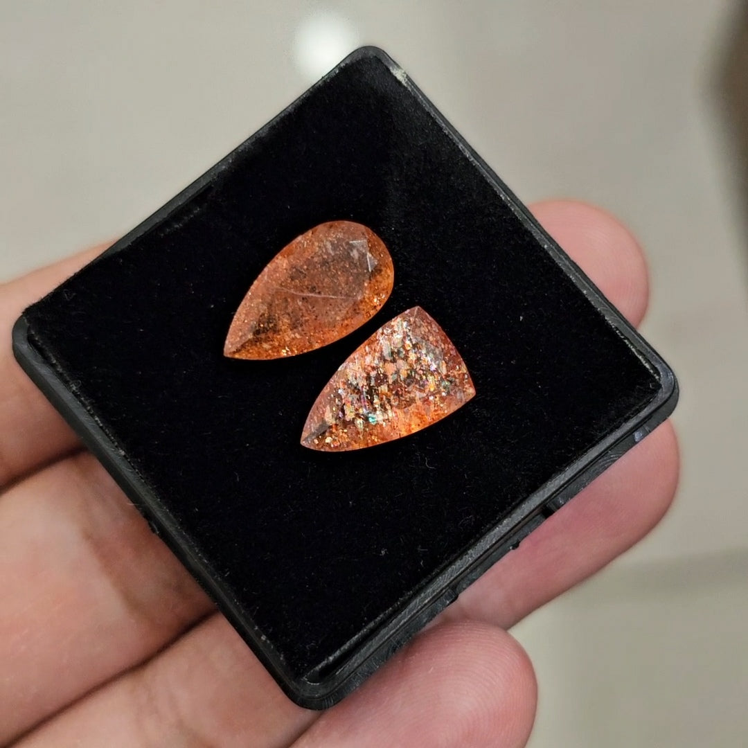 2Pcs Natural Sunstone Faceted | Mix Shape | Size: 15-16mm