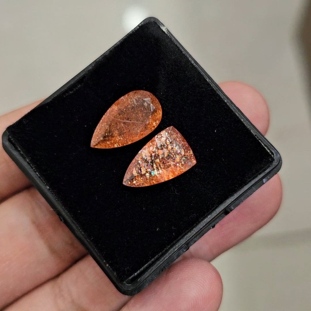 2Pcs Natural Sunstone Faceted | Mix Shape | Size: 15-16mm