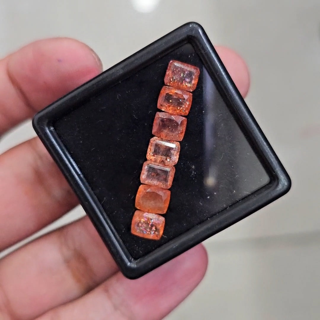 7Pcs Natural Sunstone Faceted | Rectangle | Size: 7x5mm