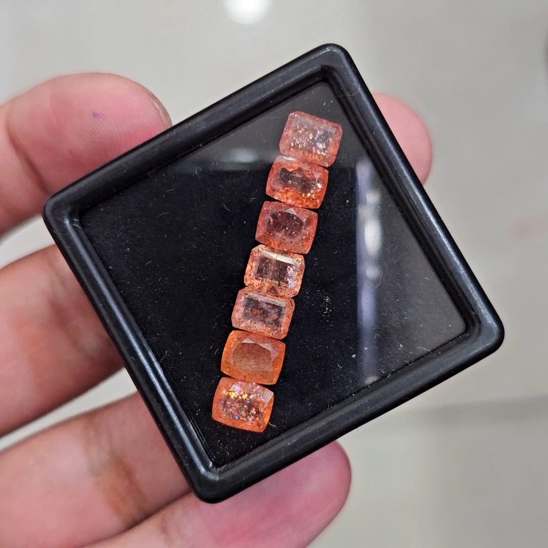 7Pcs Natural Sunstone Faceted | Rectangle | Size: 7x5mm
