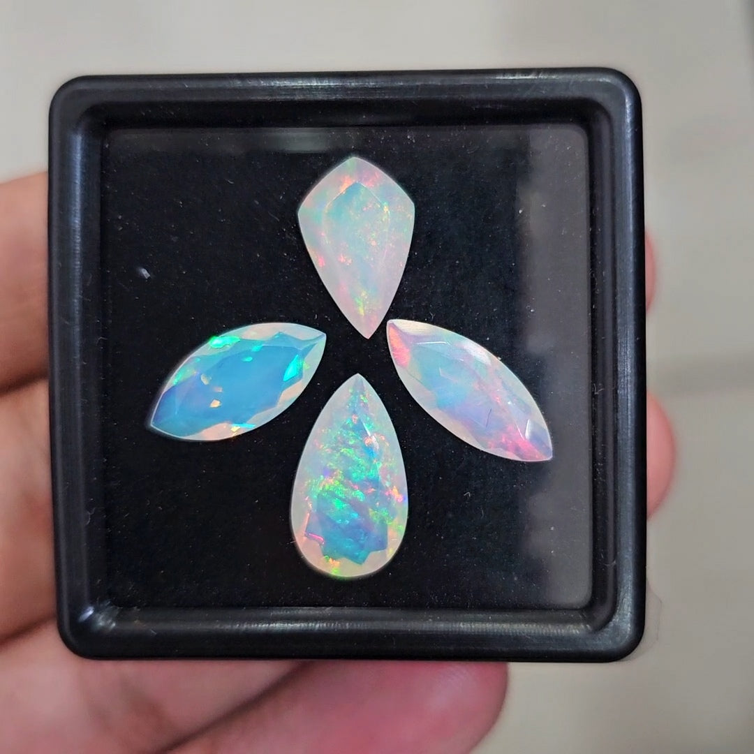 4Pcs Natural Ethiopian Opal Faceted | Mix Shape | 13-15mm
