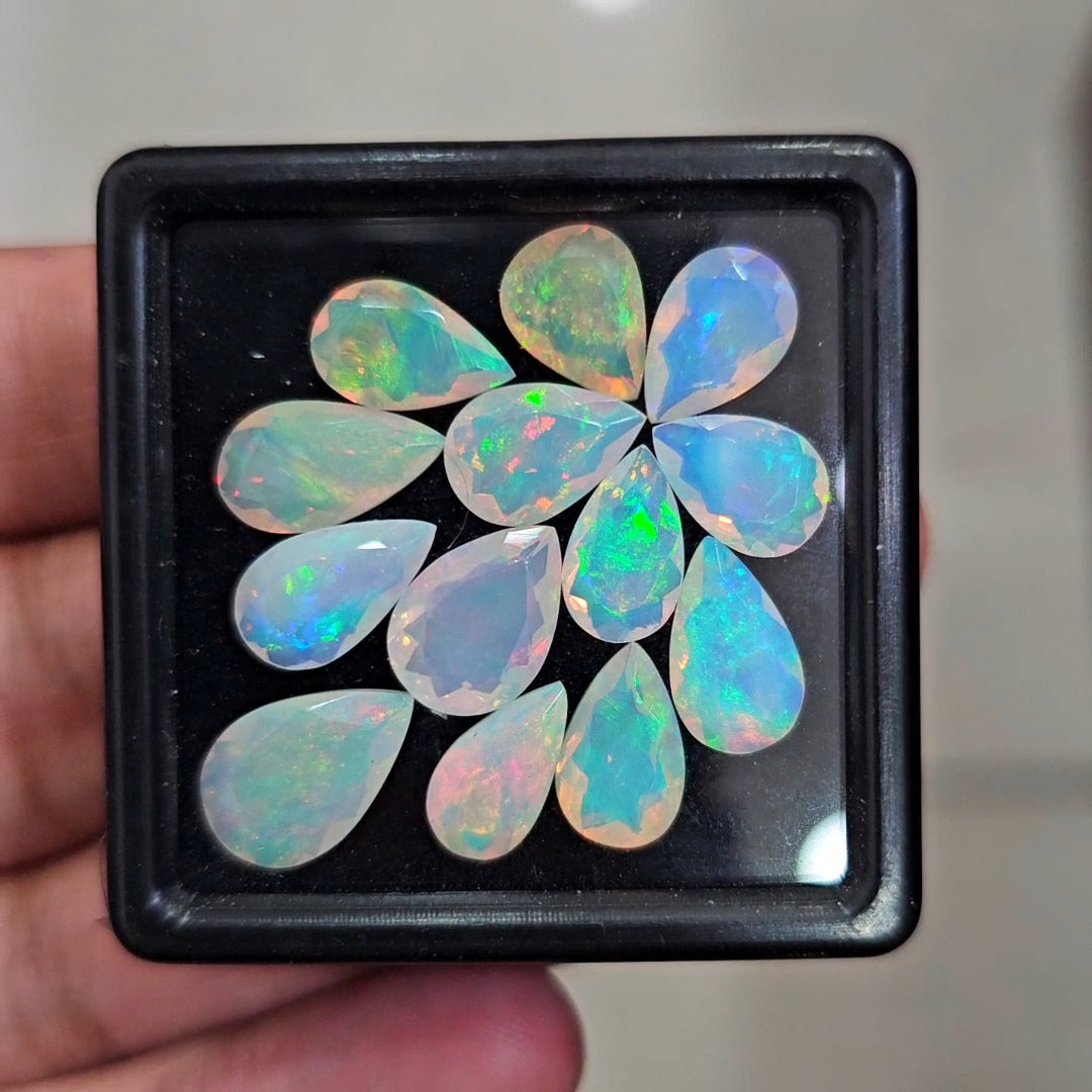 13Pcs Natural Ethiopian Opal Faceted | Pear | 10-12mm
