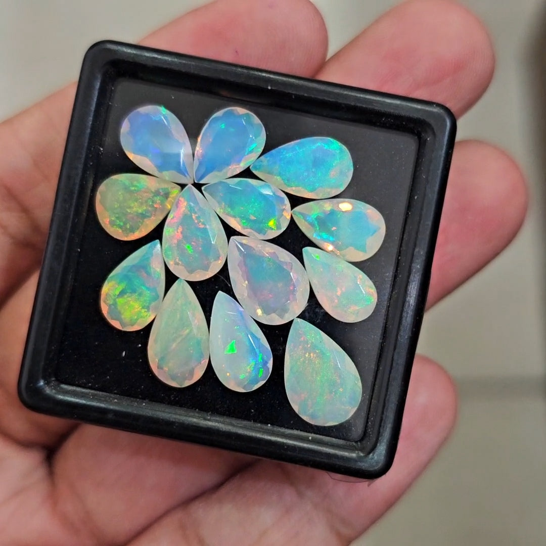 13Pcs Natural Ethiopian Opal Faceted | Pear | 10-12mm