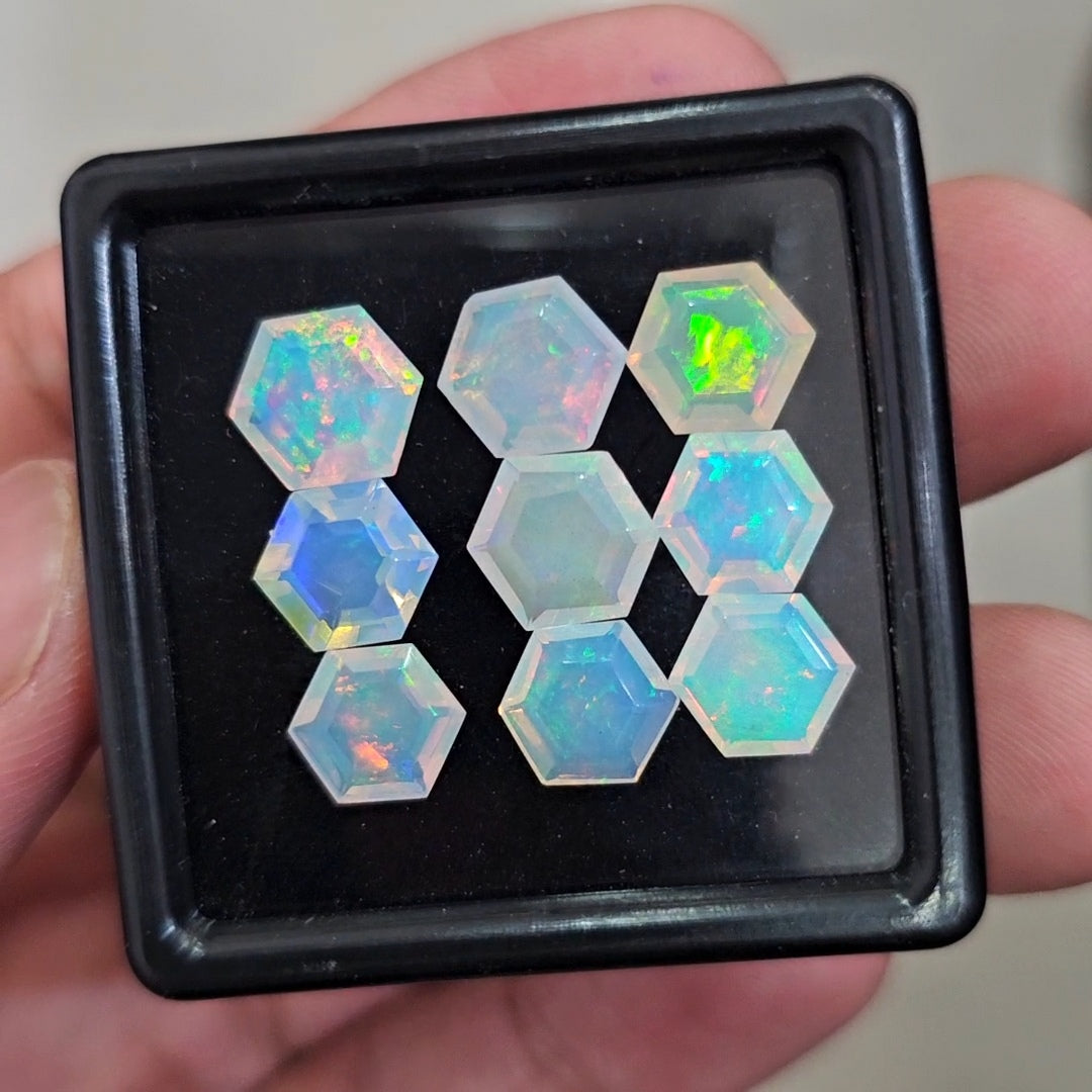 12Pcs Natural Ethiopian Opal Faceted | Hexagon | 8-9mm