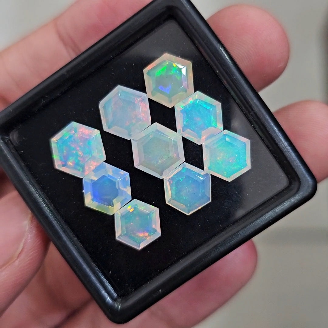 12Pcs Natural Ethiopian Opal Faceted | Hexagon | 8-9mm