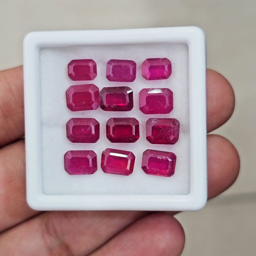 12Pcs Of Natural Ruby Faceted | Rectangle  | Size: 7-8mm