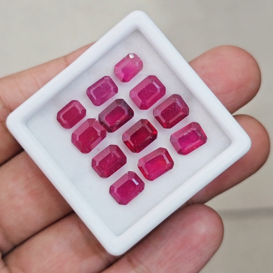 12Pcs Of Natural Ruby Faceted | Rectangle  | Size: 7-8mm