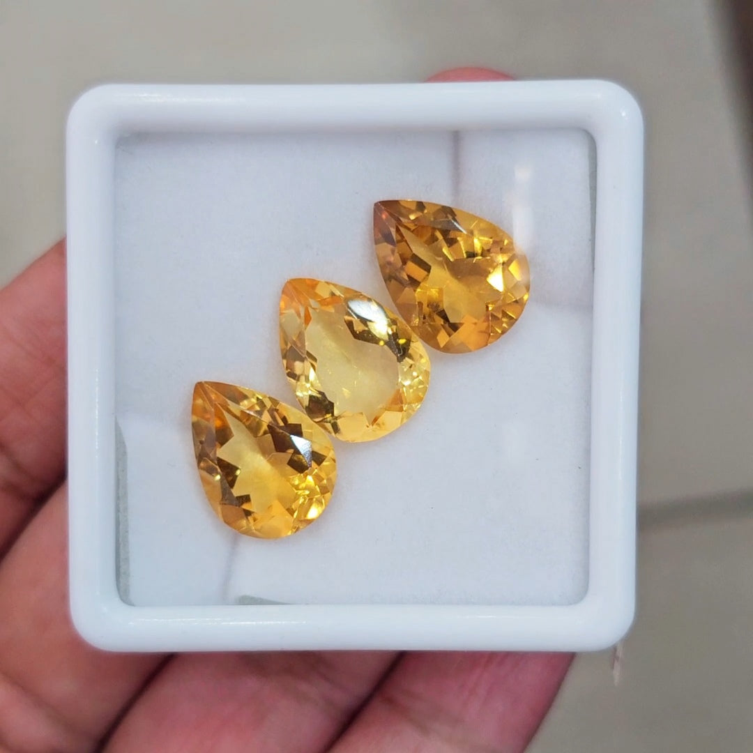 3Pcs Of Natural Citrine Faceted | Pear | Size: 16x12mm