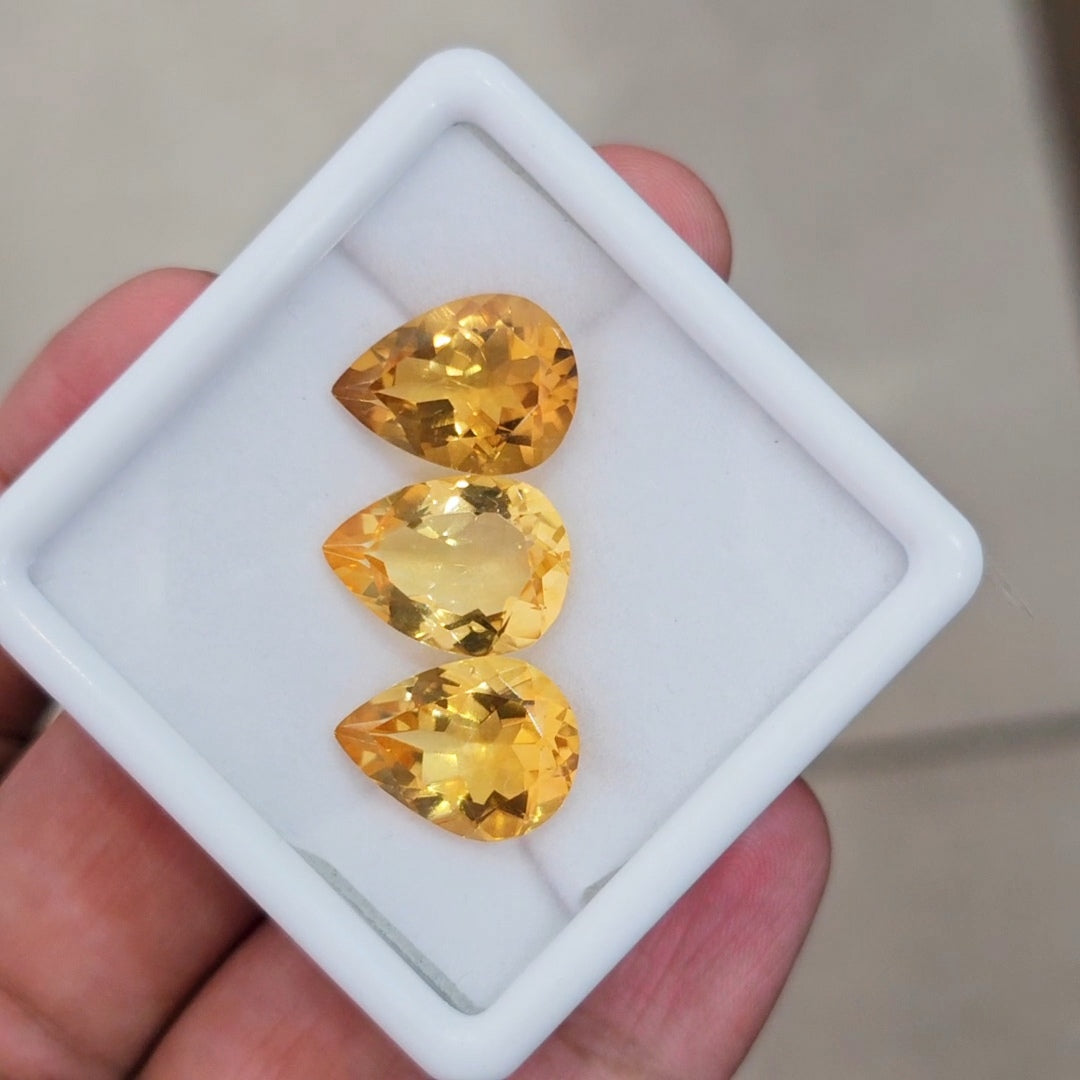 3Pcs Of Natural Citrine Faceted | Pear | Size: 16x12mm