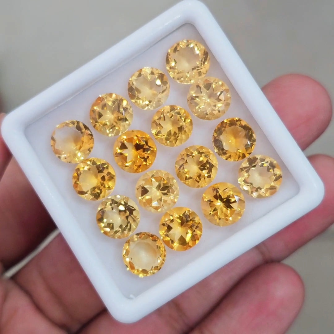 16Pcs Of Natural Citrine Faceted | Round | Size: 9mm