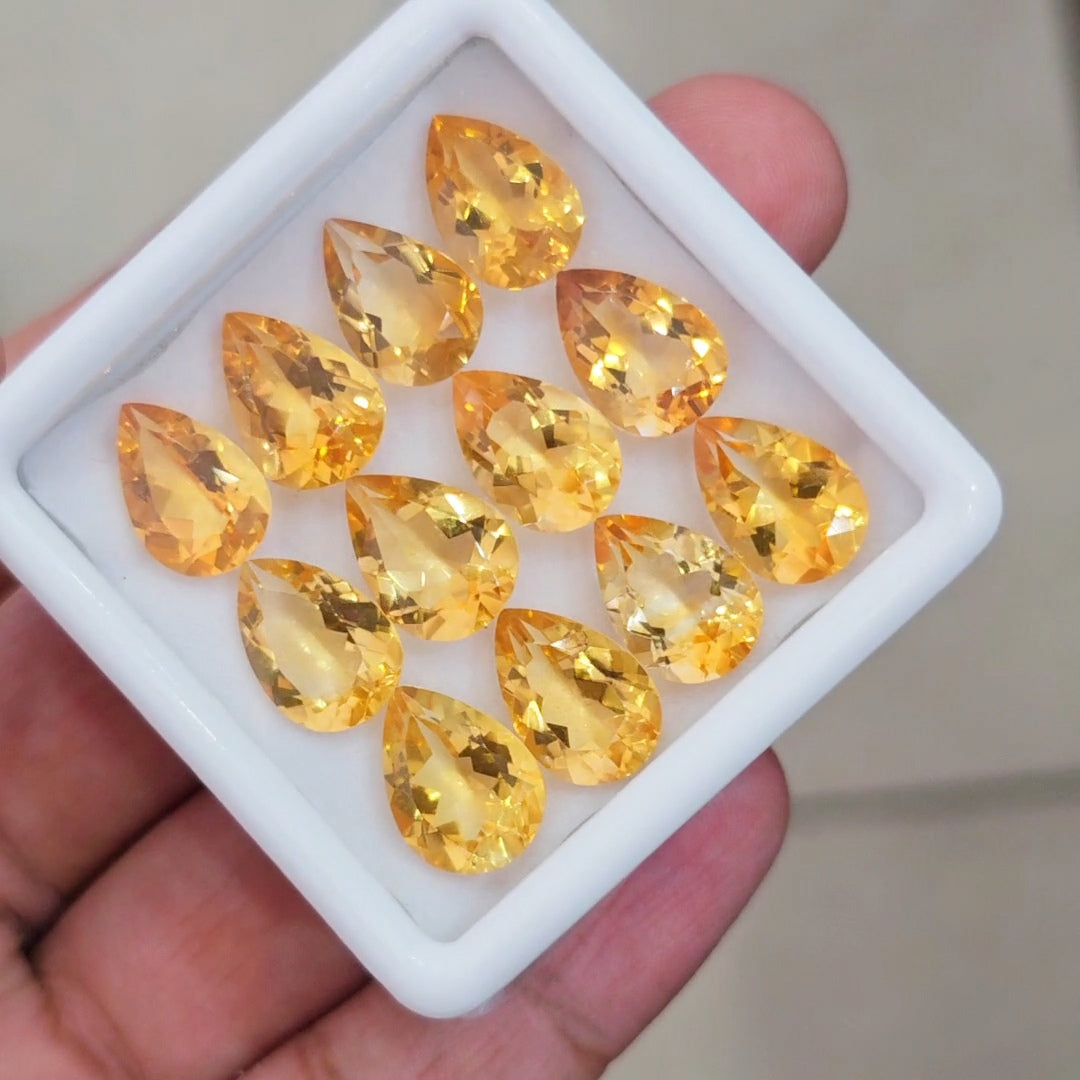 12Pcs Of Natural Citrine Faceted | Pear | Size: 14x9mm