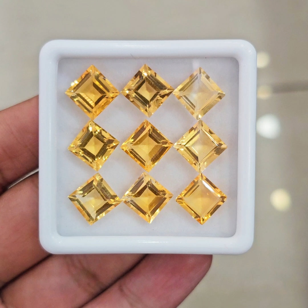 9Pcs Of Natural Citrine Faceted | Square | Size: 9mm