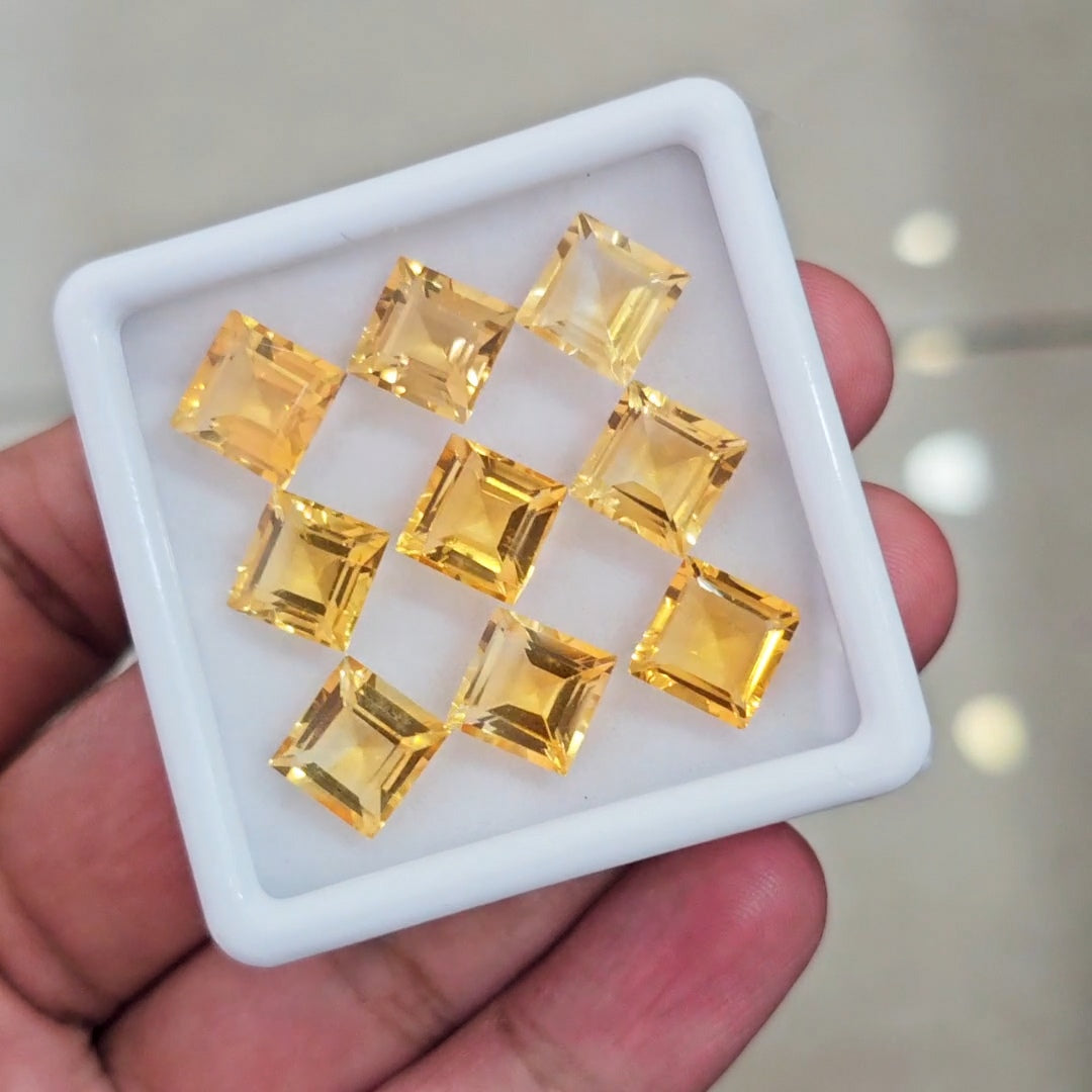 9Pcs Of Natural Citrine Faceted | Square | Size: 9mm
