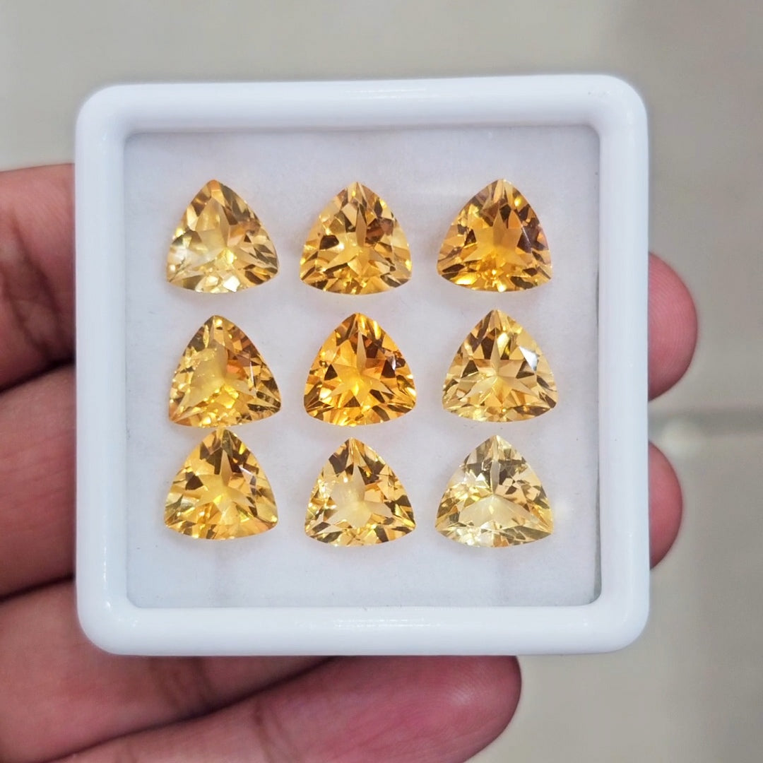 9Pcs Of Natural Citrine Faceted | Trillion | Size: 10mm