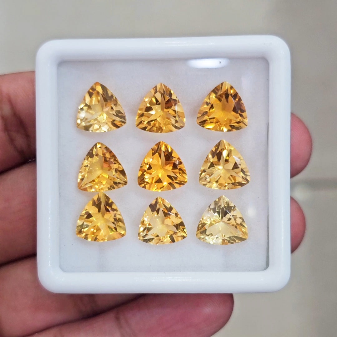 9Pcs Of Natural Citrine Faceted | Trillion | Size: 10mm
