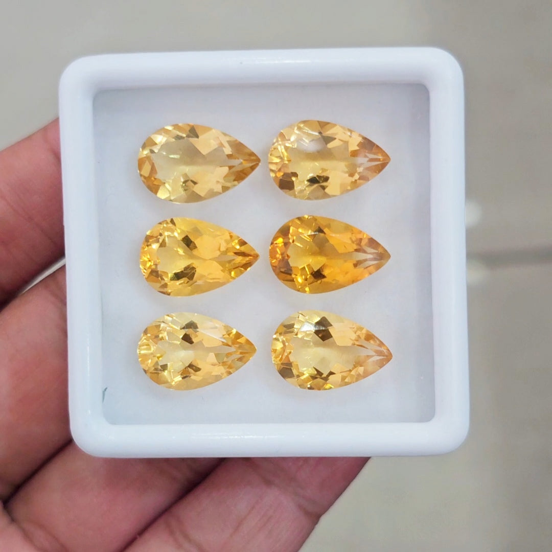 6Pcs Of Natural Citrine Faceted | Pear | Size: 15x10mm