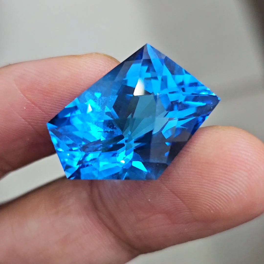 38.8Cts Of Natural Swiss Blue Topaz Checker Cut | Fancy | 25x16mm