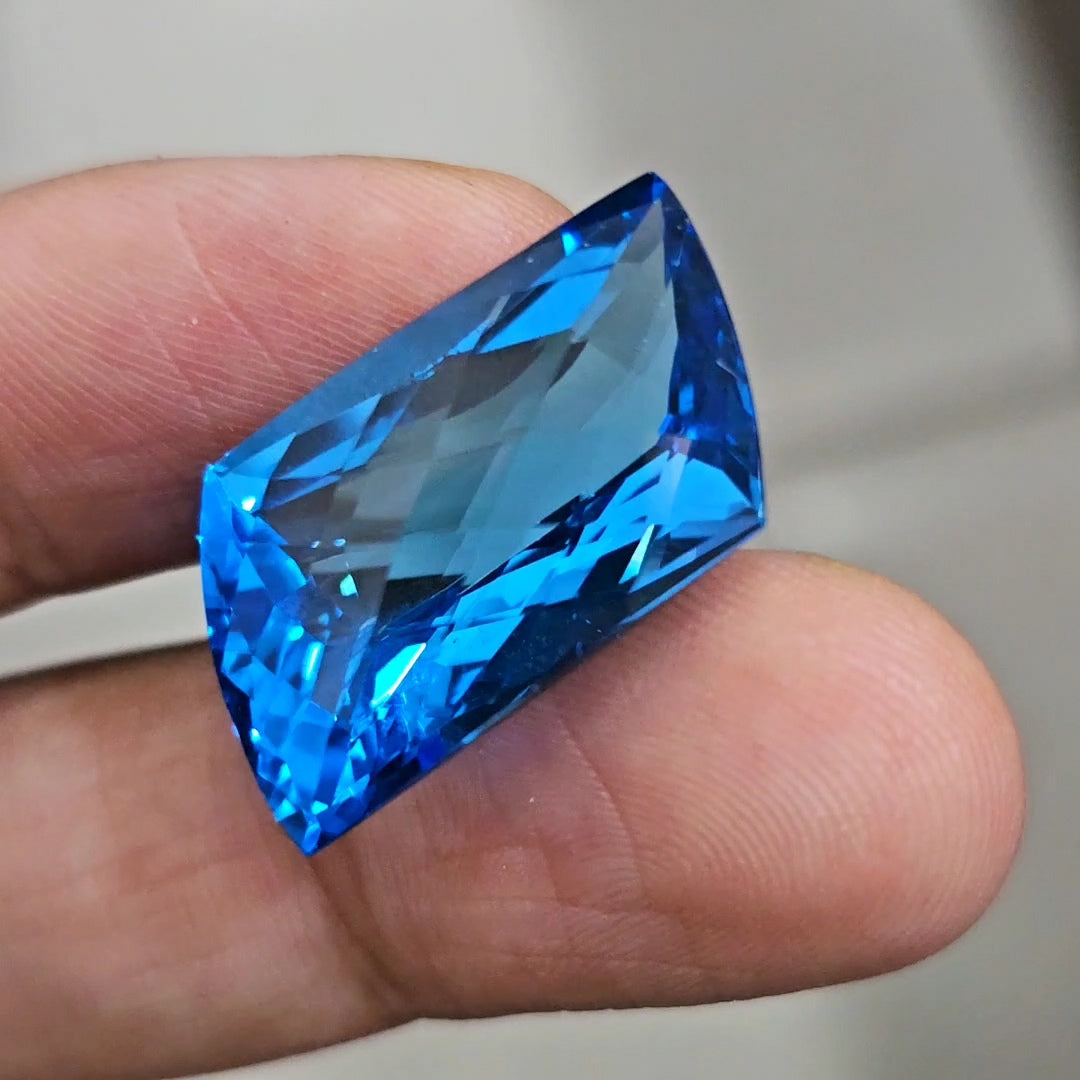 32.2Cts Of Natural Swiss Blue Topaz Checker Cut | Fancy | 22x14mm