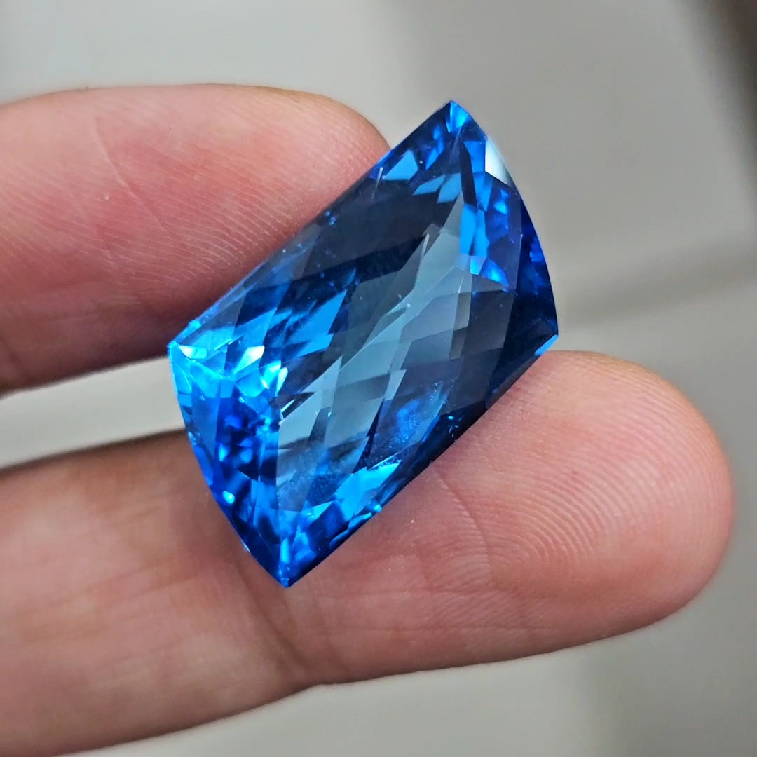 32.2Cts Of Natural Swiss Blue Topaz Checker Cut | Fancy | 22x14mm