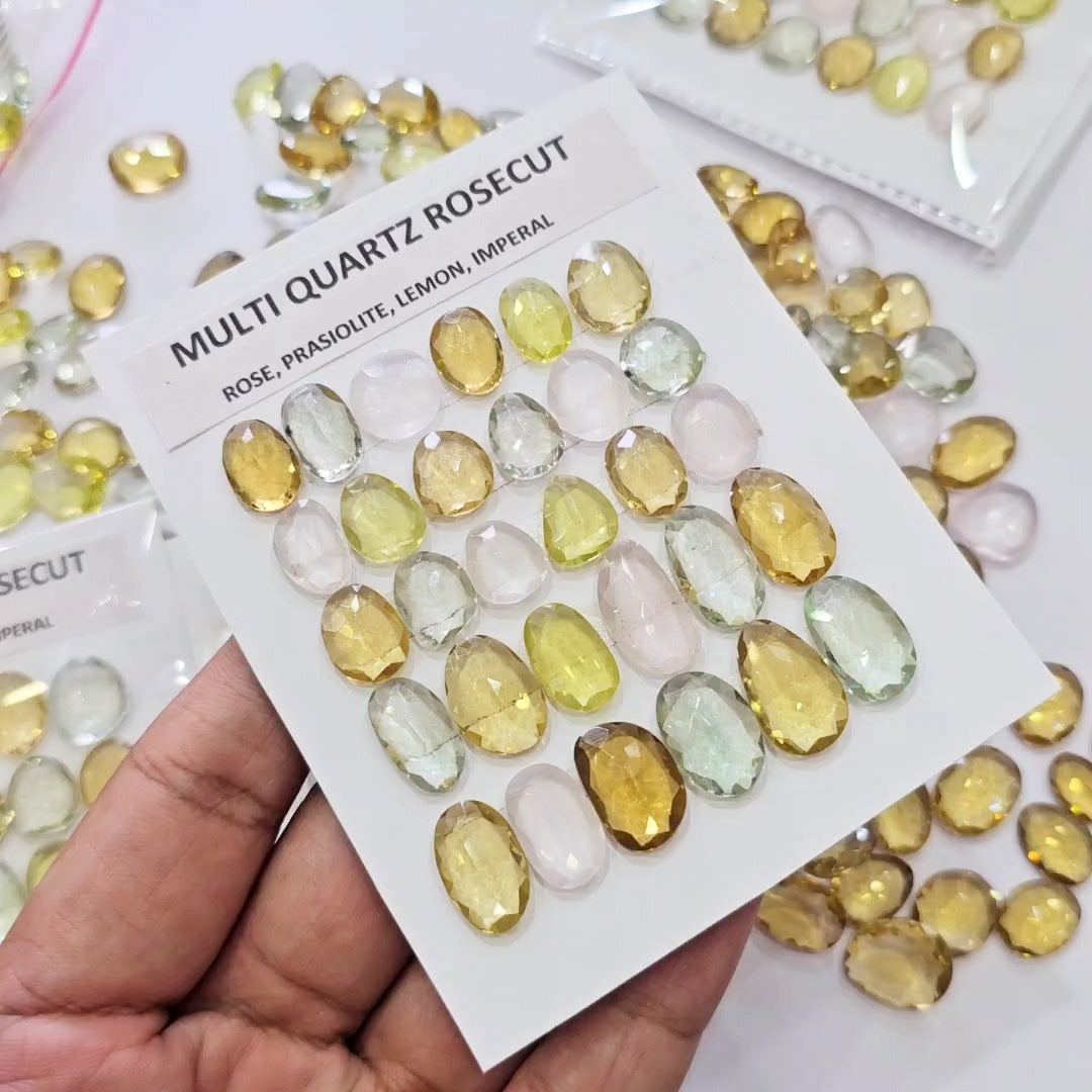 1 Card of Natural Multi Quartz Rosecut | 12–17mm | Rose, Prasiolite, Lemon, Imperal | Random pick - The LabradoriteKing