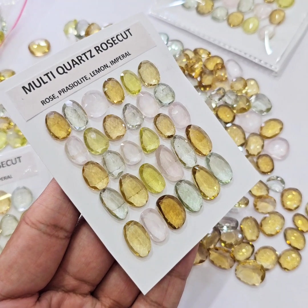 1 Card of Natural Multi Quartz Rosecut | 12–17mm | Rose, Prasiolite, Lemon, Imperal | Random pick - The LabradoriteKing