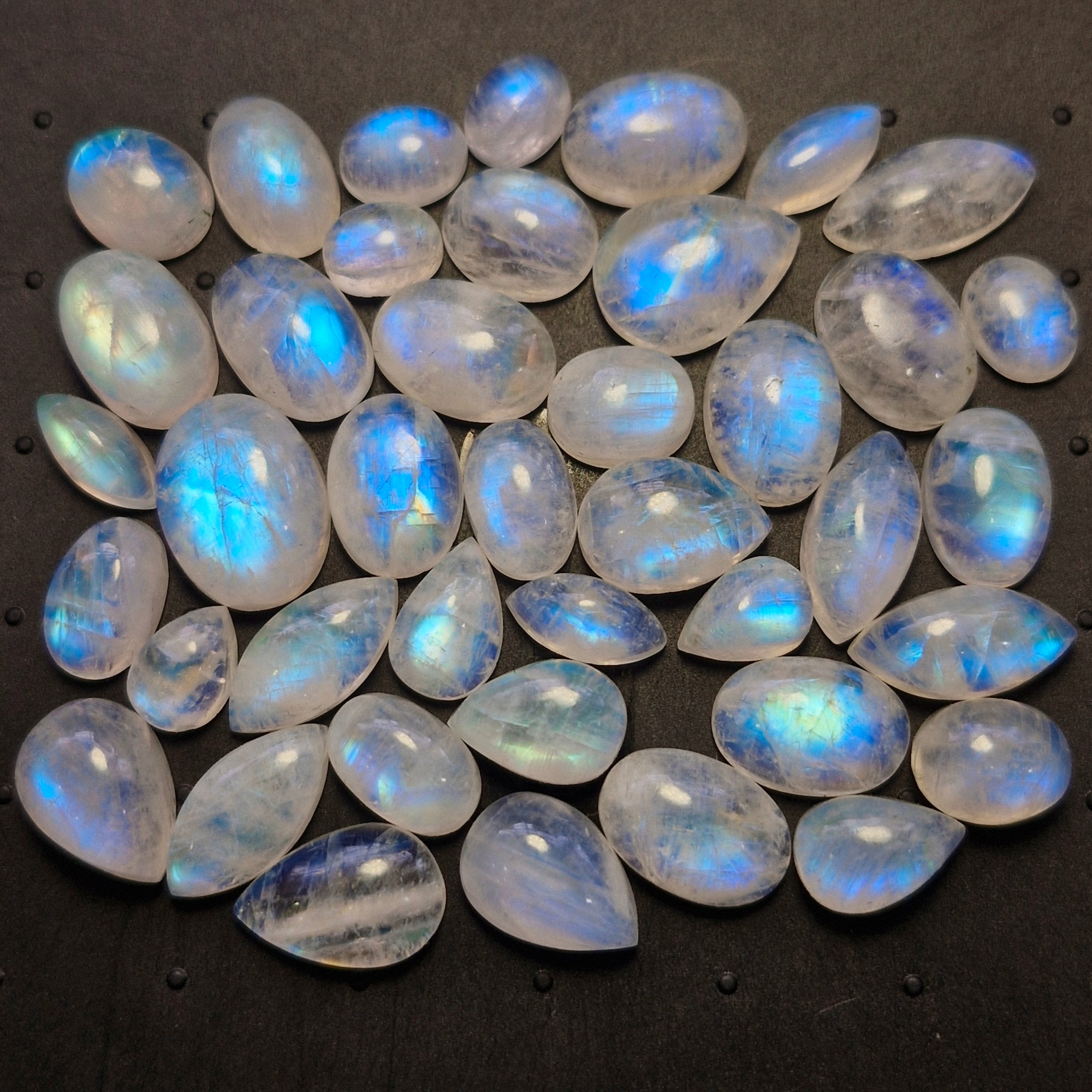 41 Pcs Natural Rainbow Moonstone Cabochons | 9-16mm | Shape: Mix - The LabradoriteKing