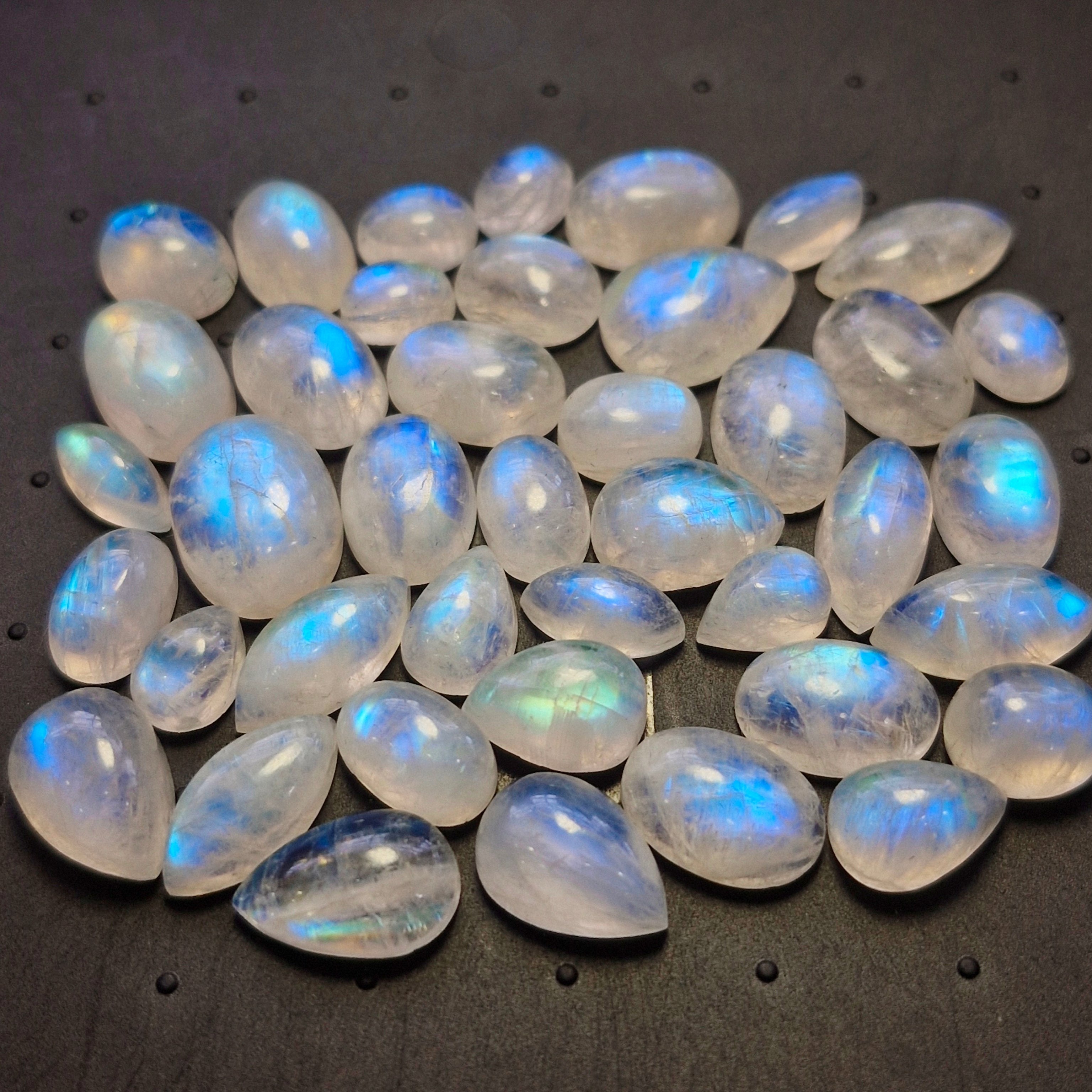 41 Pcs Natural Rainbow Moonstone Cabochons | 9-16mm | Shape: Mix - The LabradoriteKing