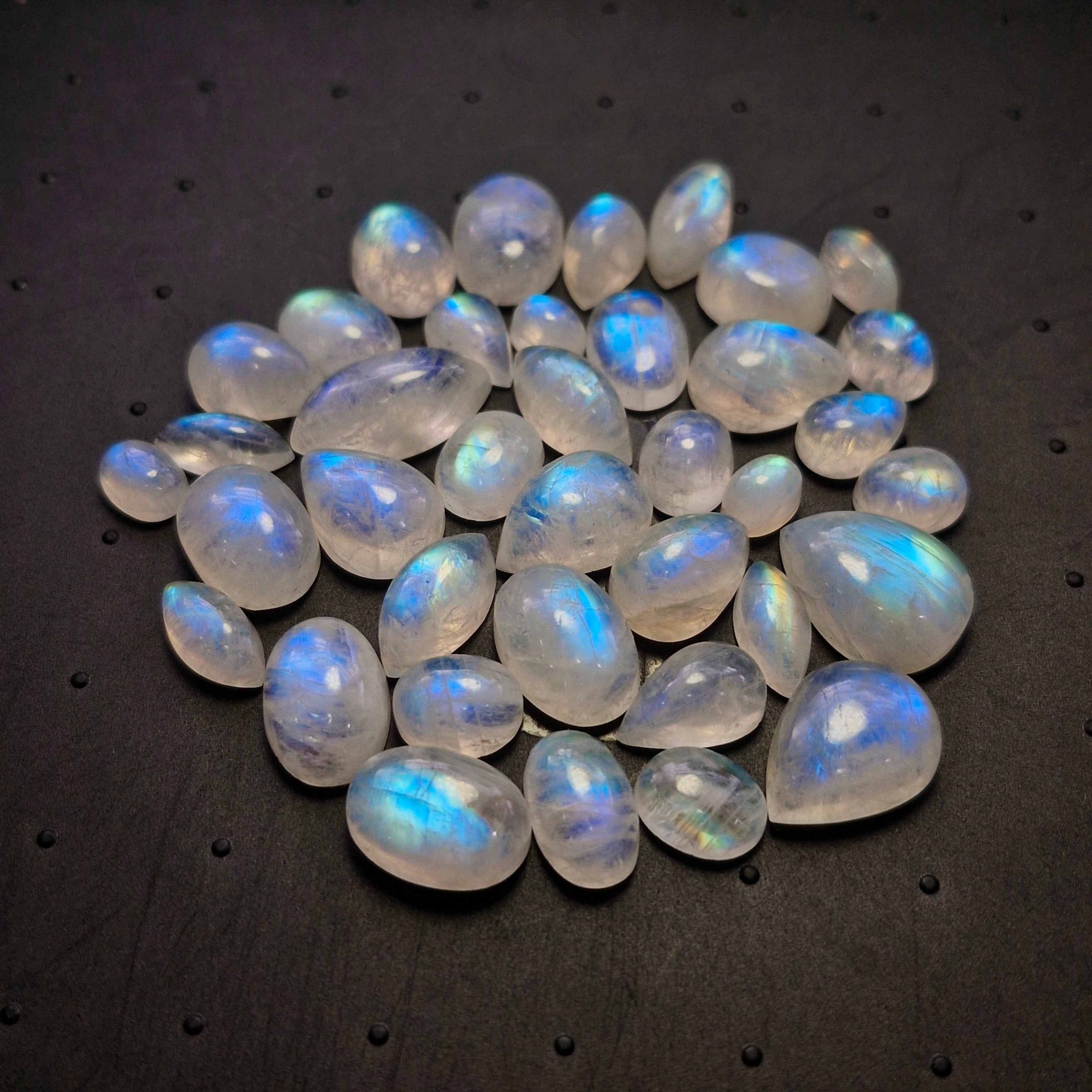 38Pcs Natural Rainbow Moonstone Cabochons | 7-18mm | Shape: Mix - The LabradoriteKing