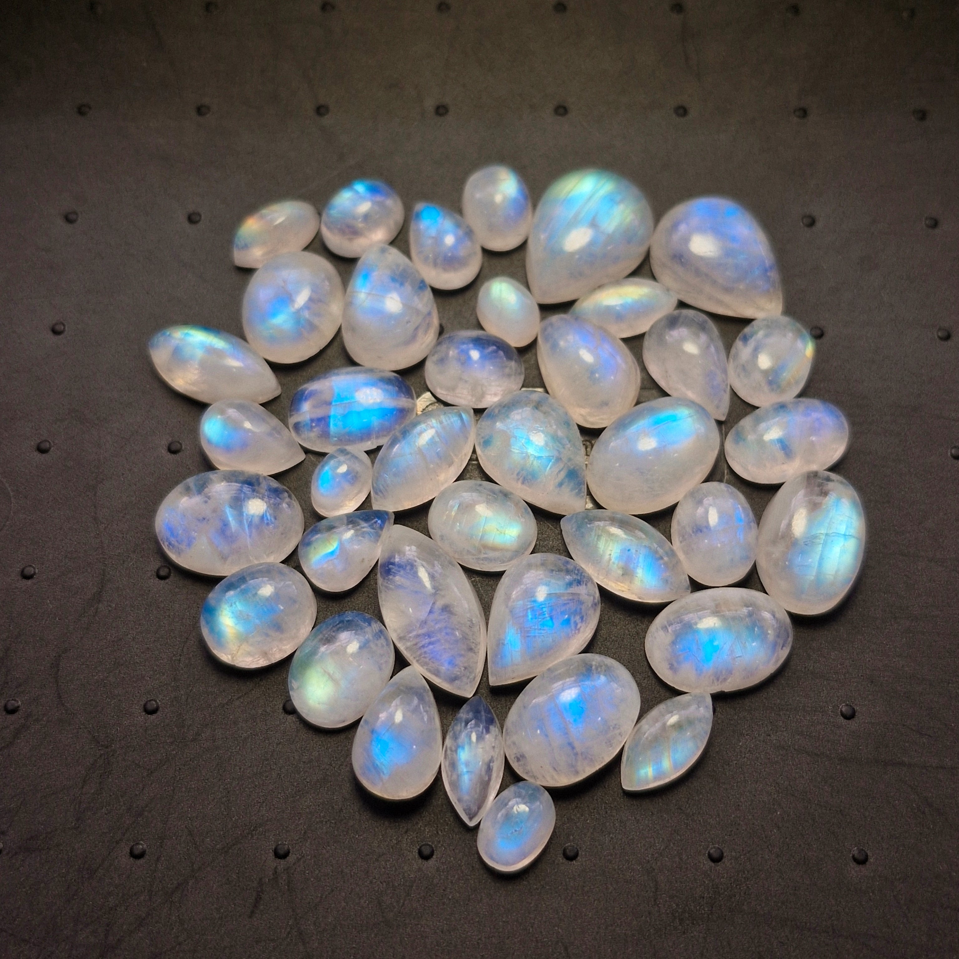 38Pcs Natural Rainbow Moonstone Cabochons | 7-18mm | Shape: Mix - The LabradoriteKing