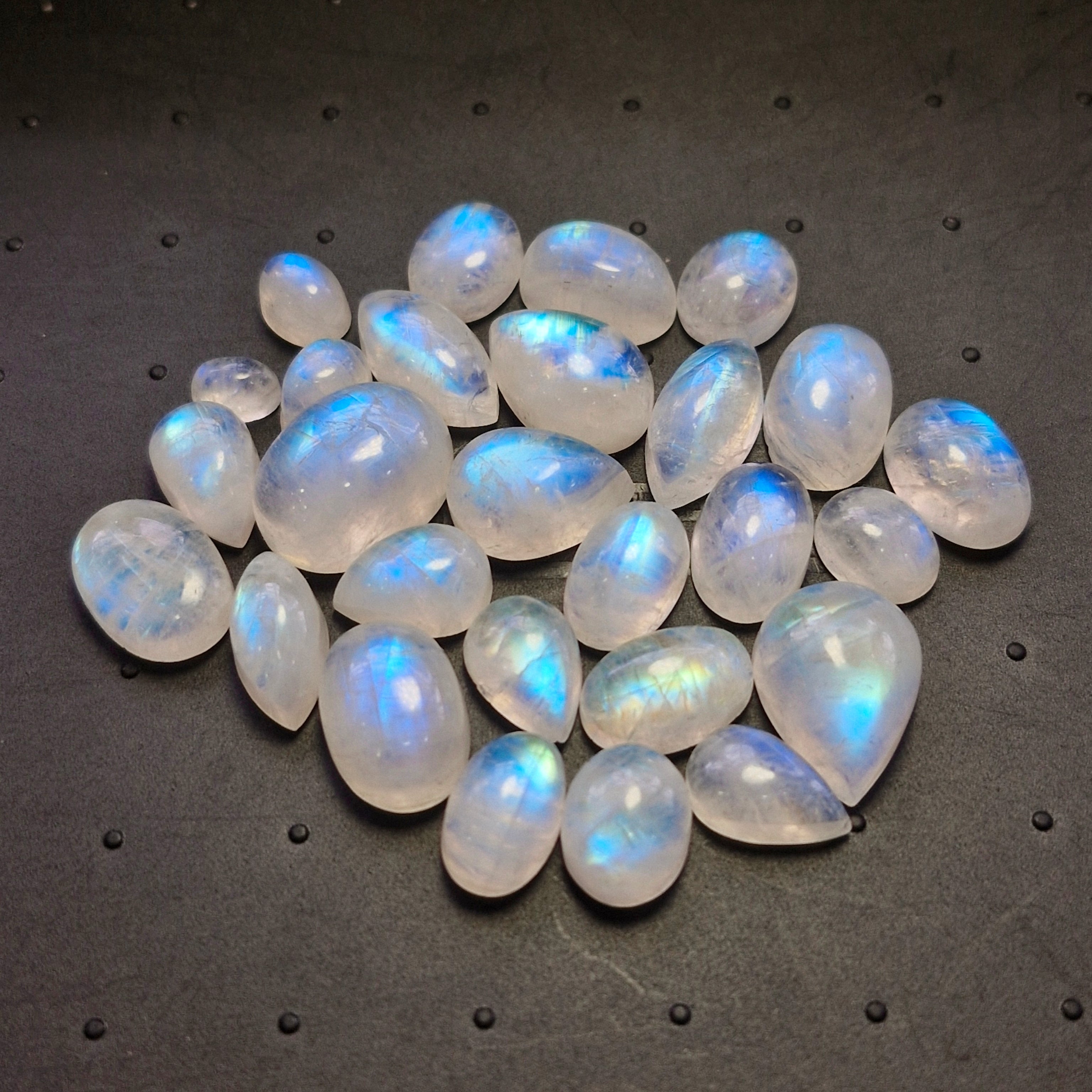27Pcs Natural Rainbow Moonstone Cabochons | 7-16mm | Shape: Mix - The LabradoriteKing