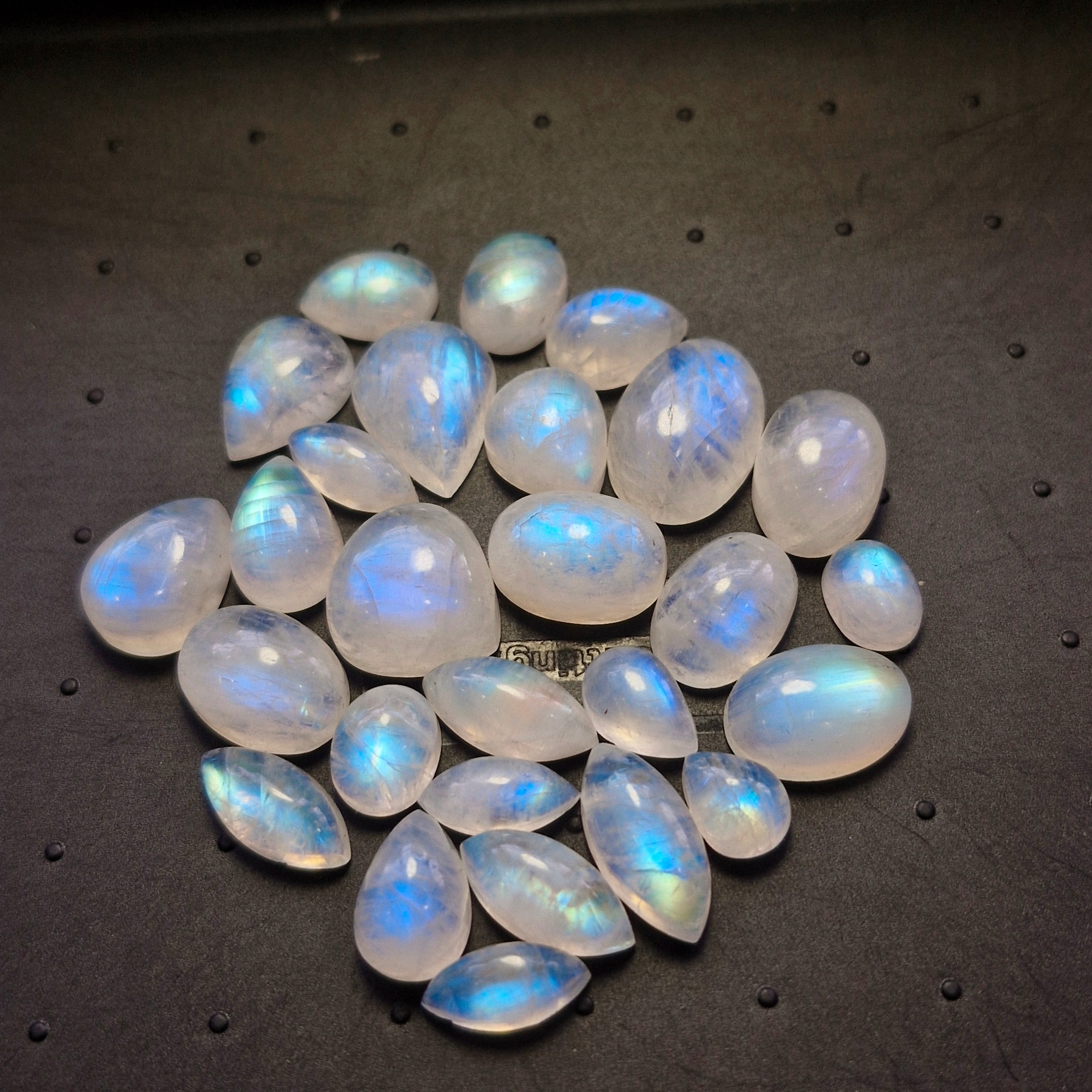 27Pcs Natural Rainbow Moonstone Cabochons | 9-16mm | Shape: Mix - The LabradoriteKing