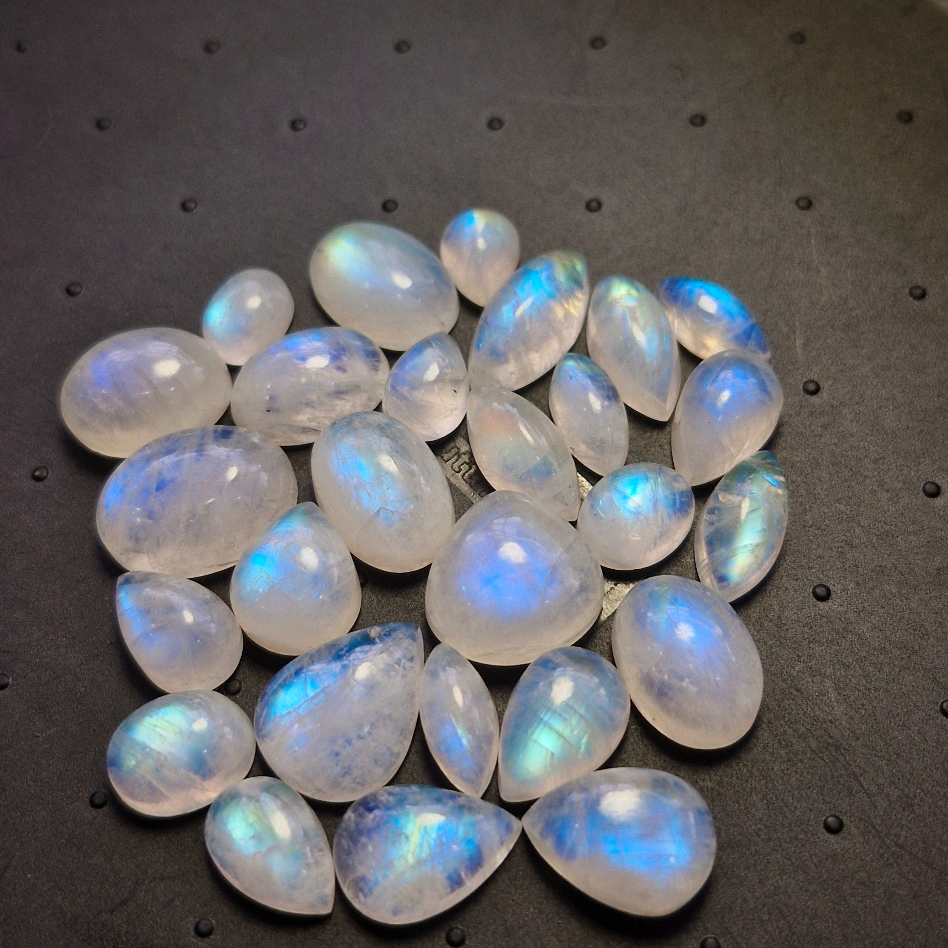 27Pcs Natural Rainbow Moonstone Cabochons | 9-16mm | Shape: Mix - The LabradoriteKing
