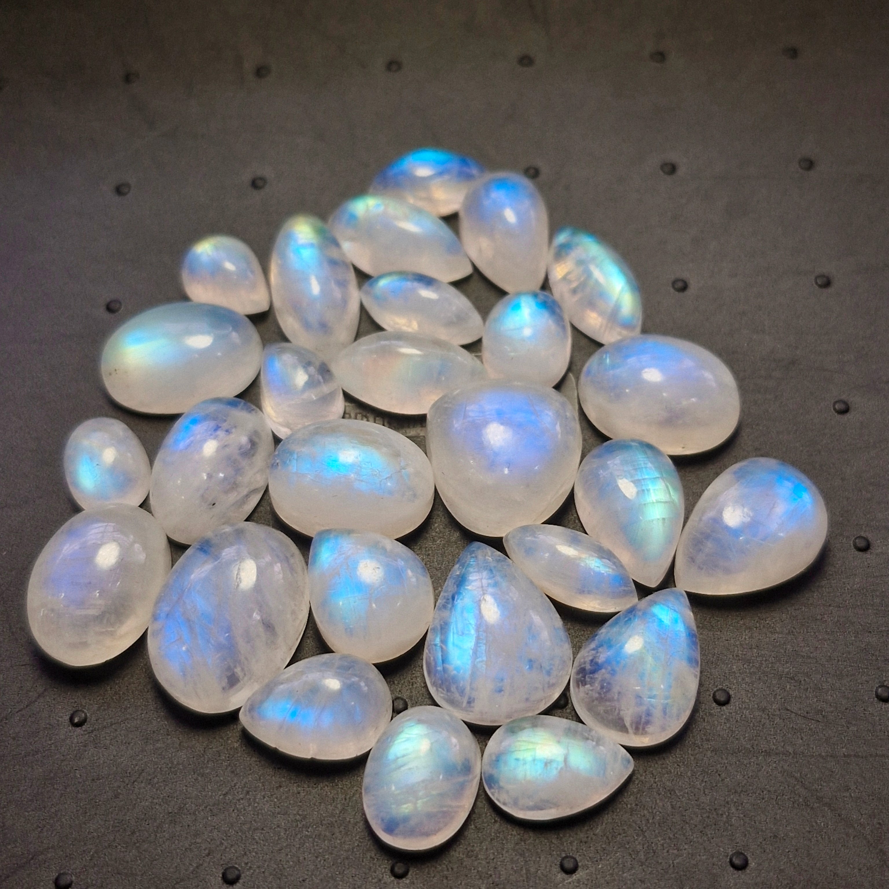 27Pcs Natural Rainbow Moonstone Cabochons | 9-16mm | Shape: Mix - The LabradoriteKing
