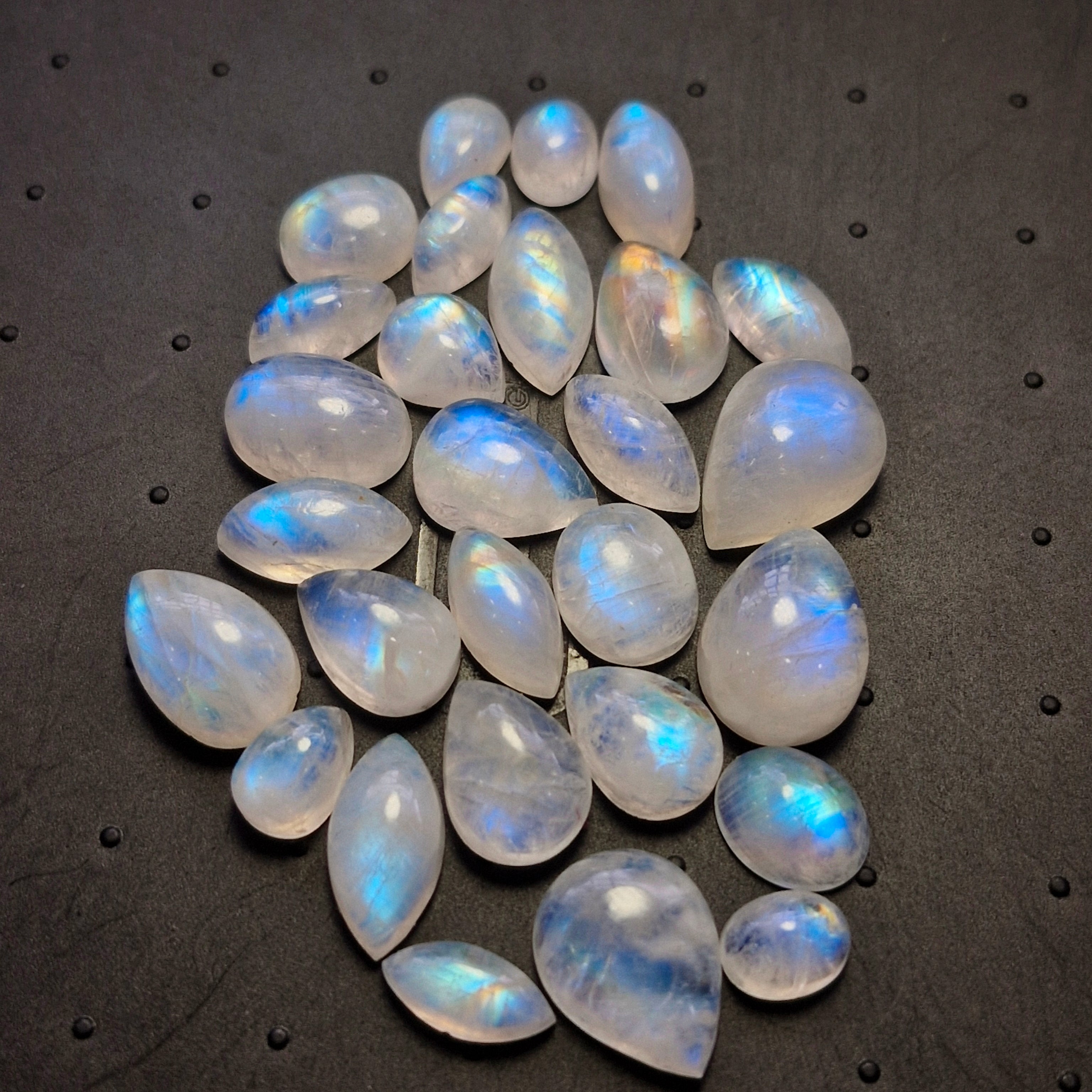 28Pcs Natural Rainbow Moonstone Cabochons | 9-16mm | Shape: Mix - The LabradoriteKing