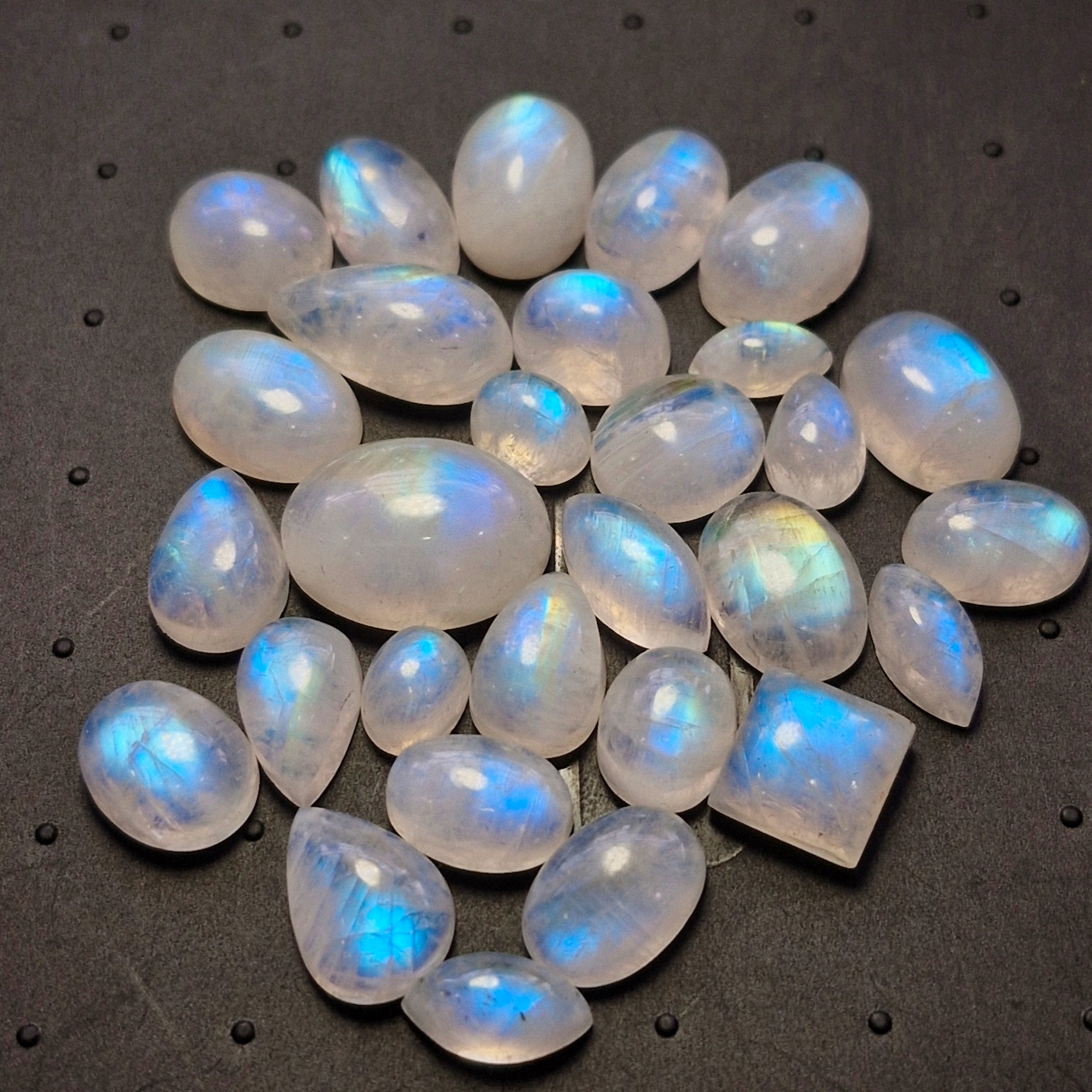 29Pcs Natural Rainbow Moonstone Cabochons | 8-18mm | Shape: Mix - The LabradoriteKing