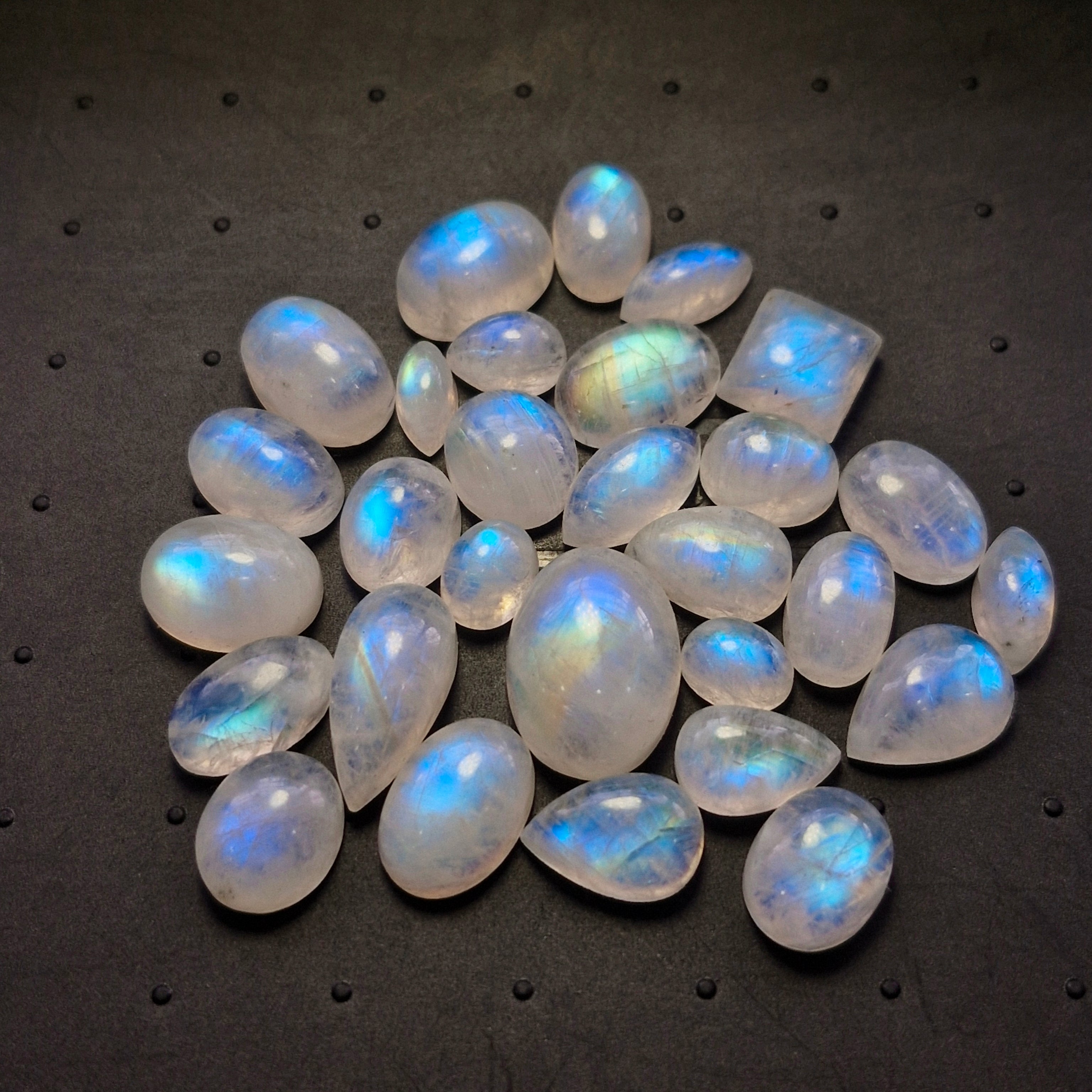 29Pcs Natural Rainbow Moonstone Cabochons | 8-18mm | Shape: Mix - The LabradoriteKing