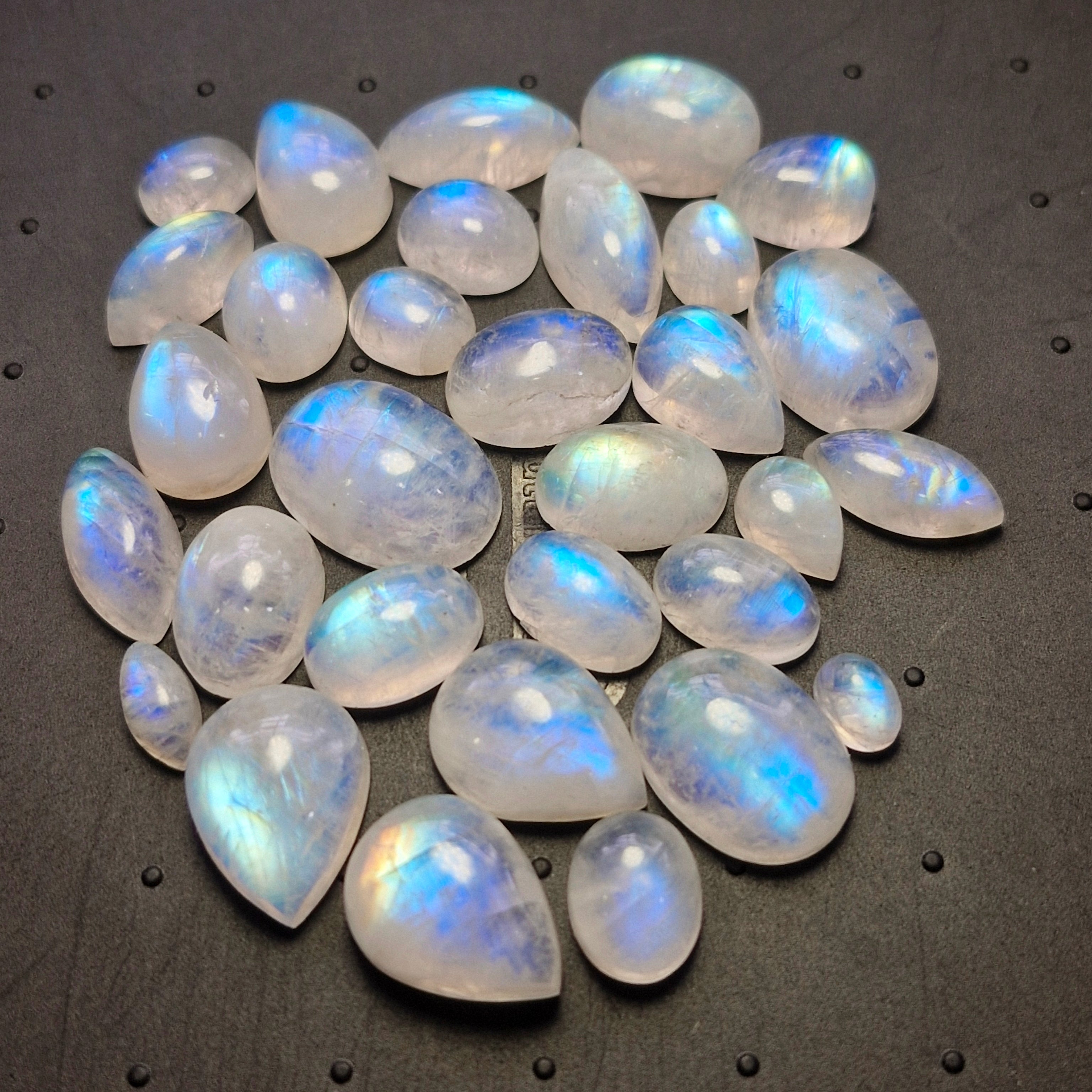 31Pcs Natural Rainbow Moonstone Cabochons | 7-18mm | Shape: Mix - The LabradoriteKing