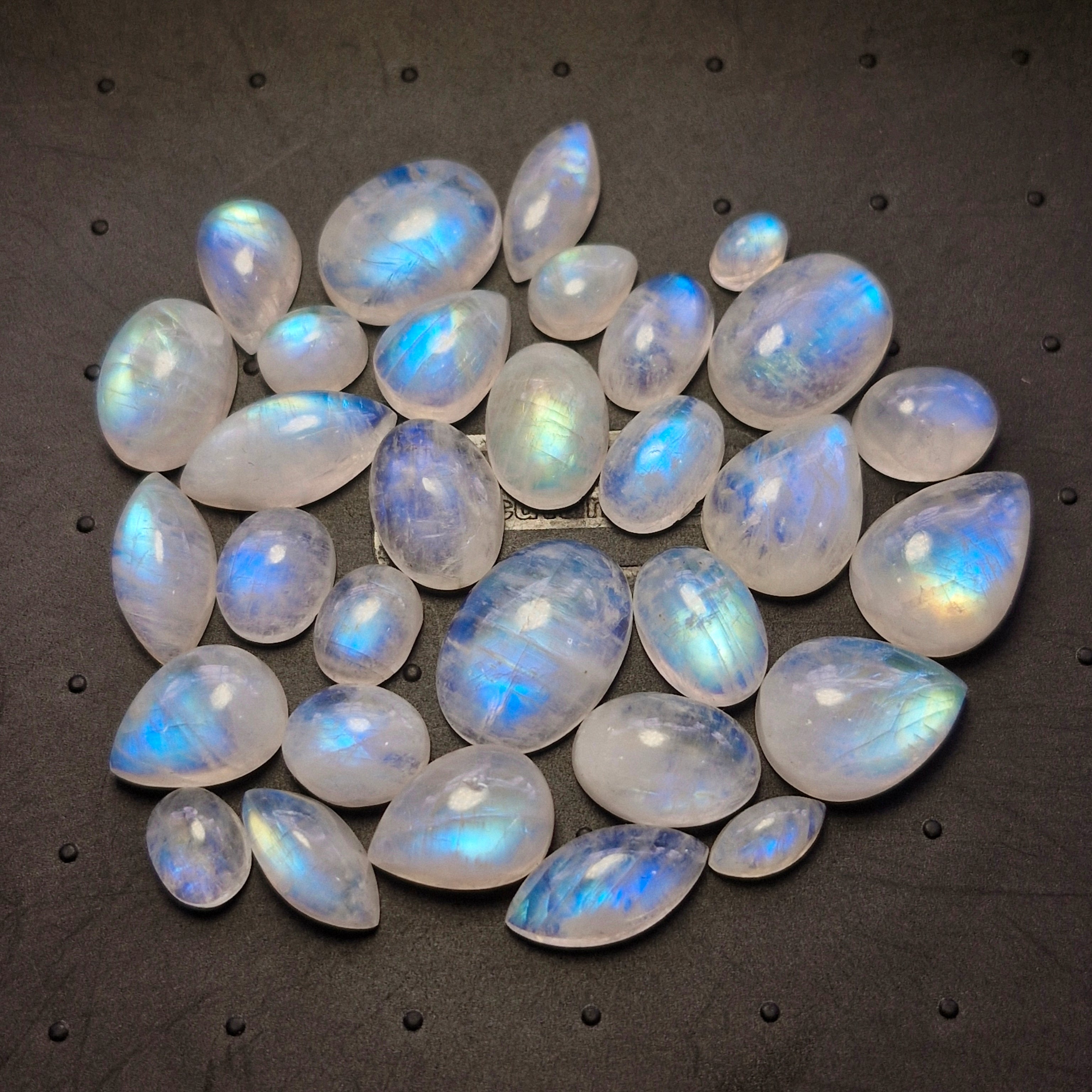 31Pcs Natural Rainbow Moonstone Cabochons | 7-18mm | Shape: Mix - The LabradoriteKing