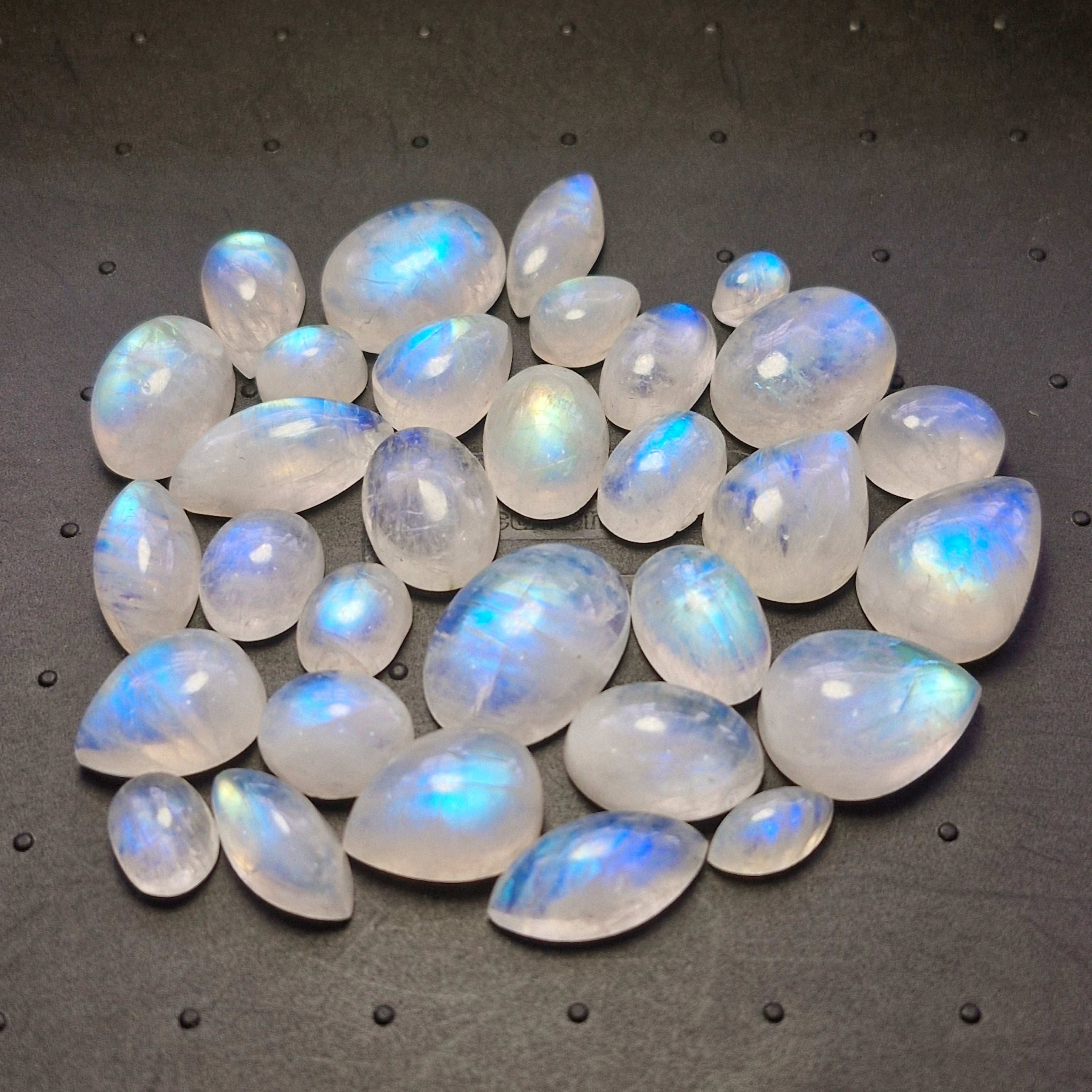 31Pcs Natural Rainbow Moonstone Cabochons | 7-18mm | Shape: Mix - The LabradoriteKing